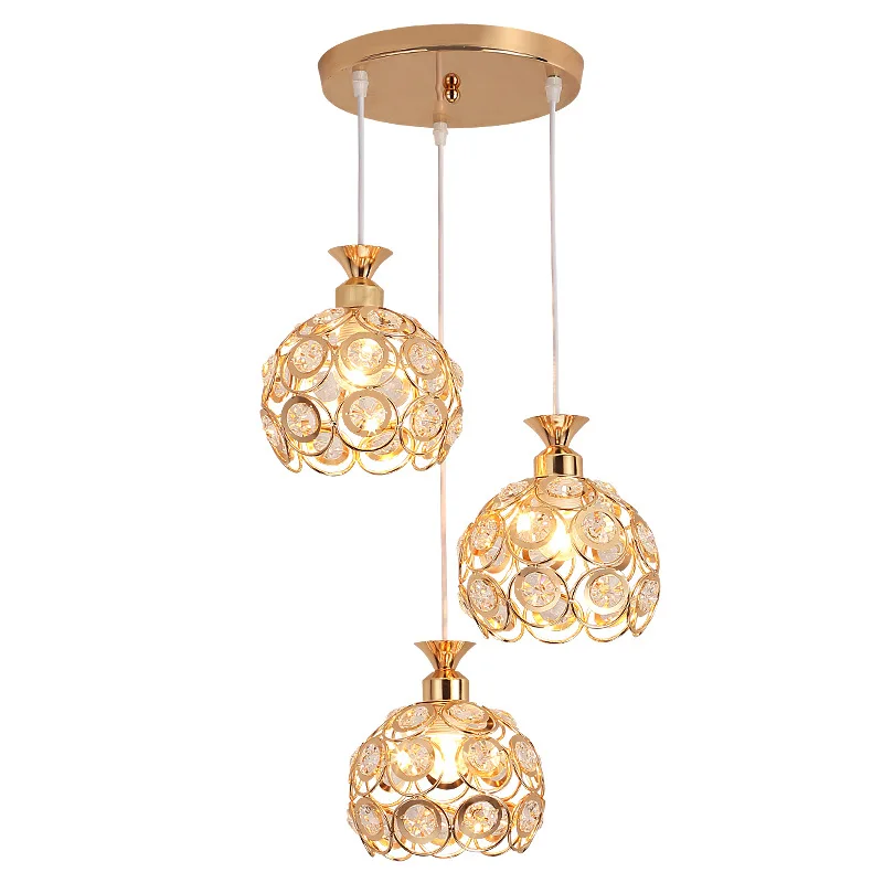 

Modern Simple Three-Headed Restaurant Iron Droplight Dining Table Bar Counter Living Room Balcony Crystal Chandelier