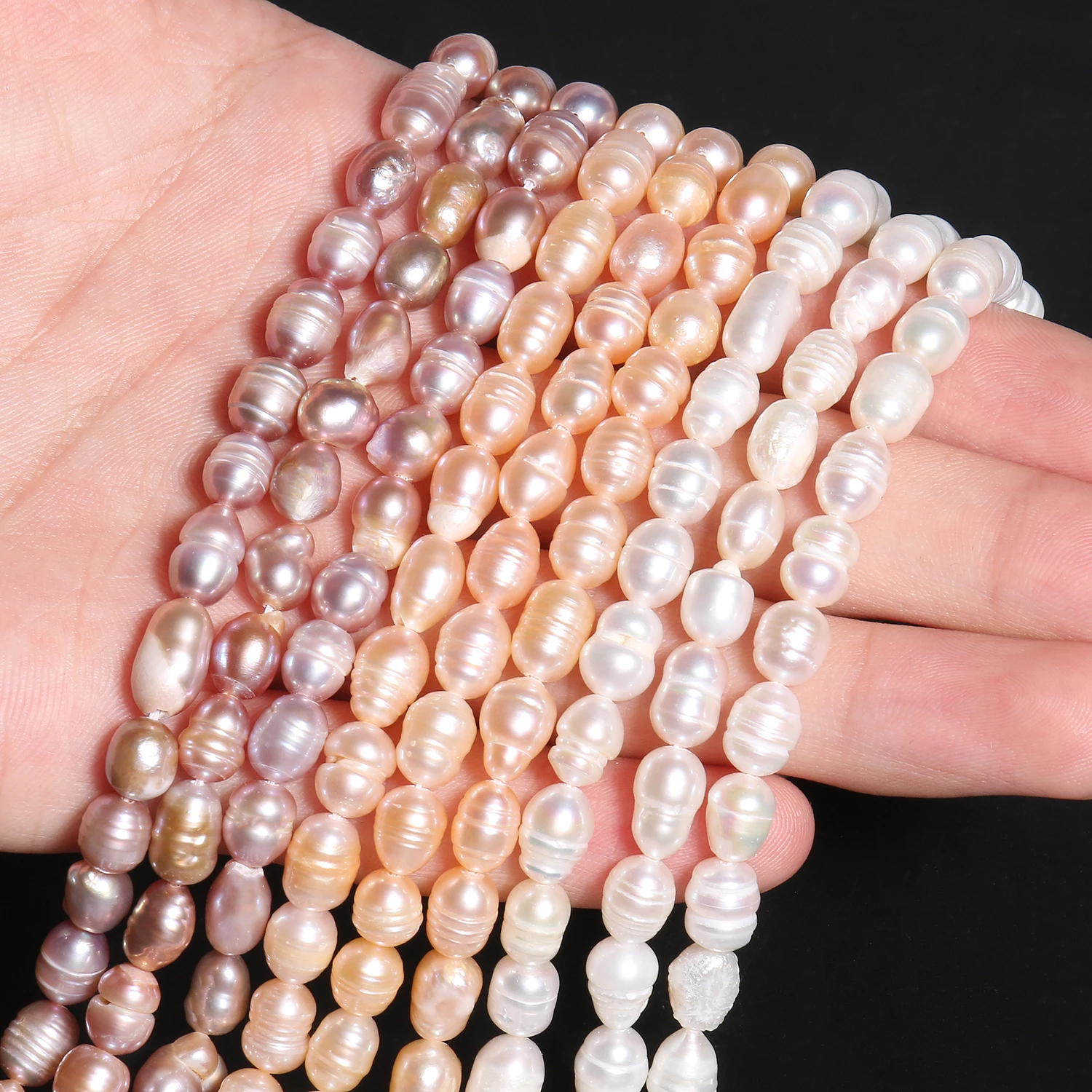 5A Quality Natural Freshwater Rice Pearl Beads (White/Pink/Purple