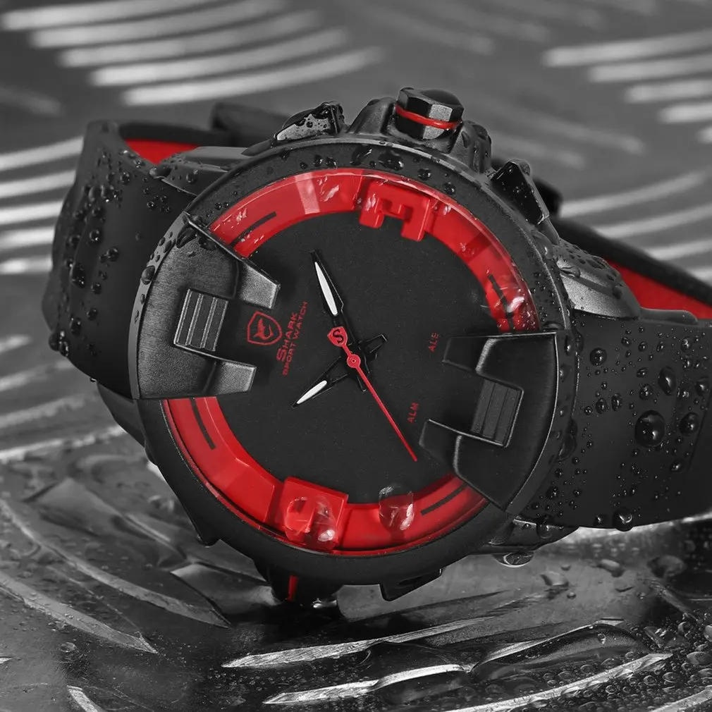 Wobbegong SHARK спортивные часы, черный, серебристый цвет, дизайн, цифровой светодиодный индикатор Даты, мужские кварцевые часы с силиконовым ремешком, гики, часы 3ATM Relogio/SH556