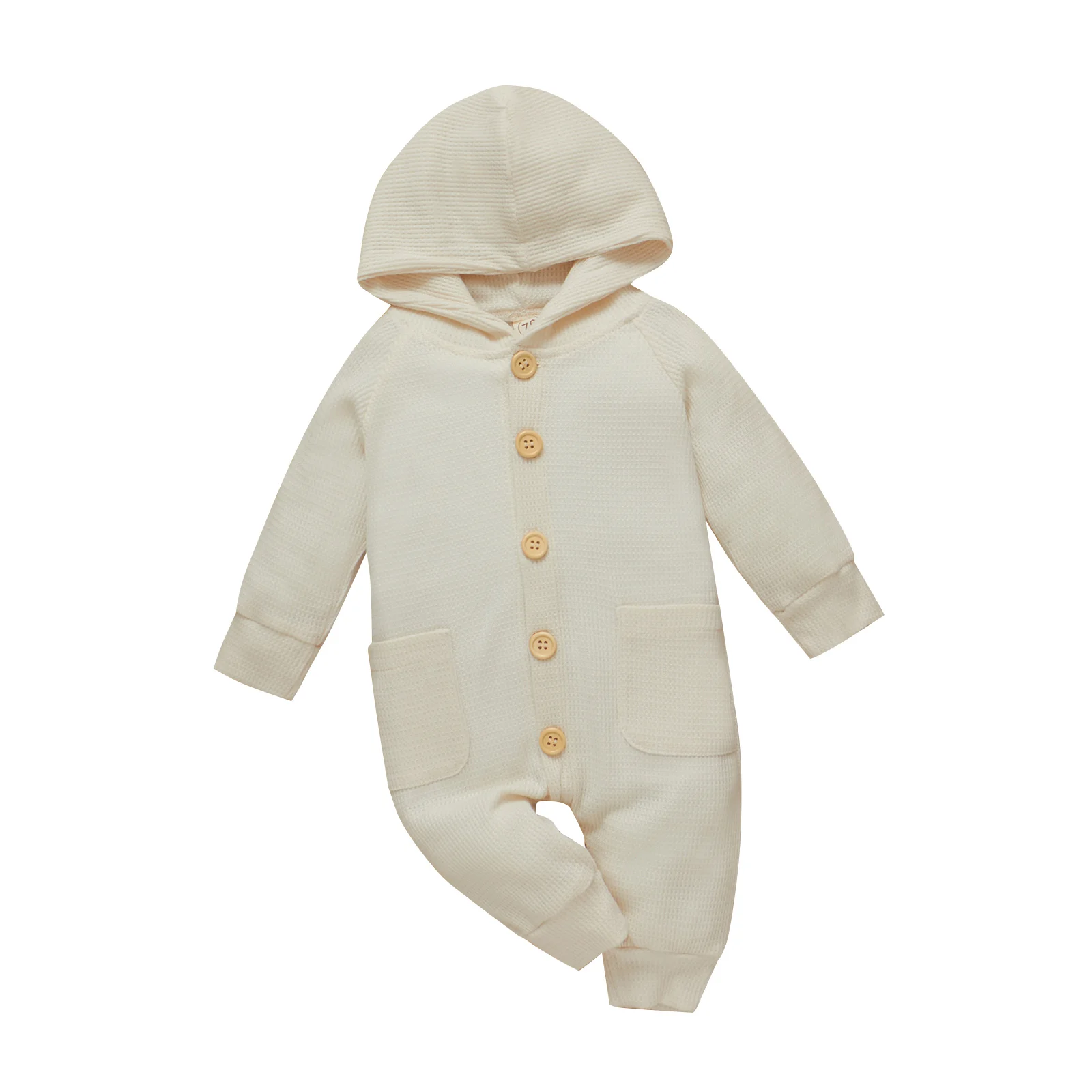 

Infant Baby Girls Boys Rompers Waffle Jumpsuit Toddler Button-down Hooded Long Sleeve Romper with Pockets Children's Clothing