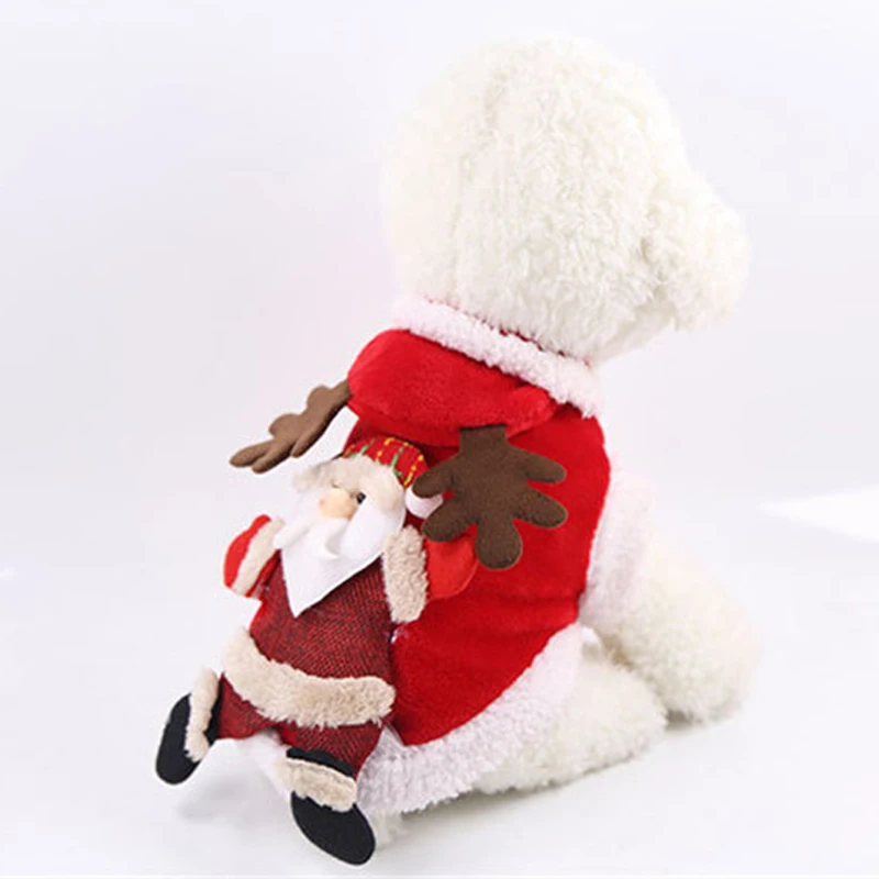Рождественская Одежда для собак, костюм для питомцев, зимнее теплое милое пальто Санта-Клауса, оленя, щенка, кота, рождественское платье, куртка с капюшоном, Забавный наряд