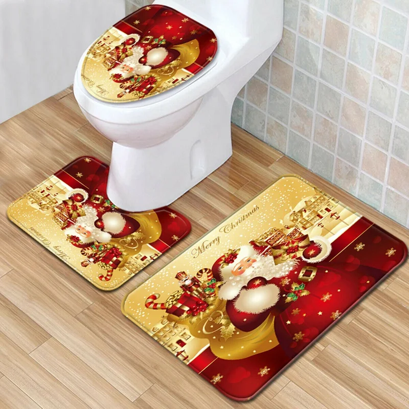 4 шт Рождественская занавеска для душа Ванная комната противоскользящие Ковровые Коврики для туалета Набор ковриков