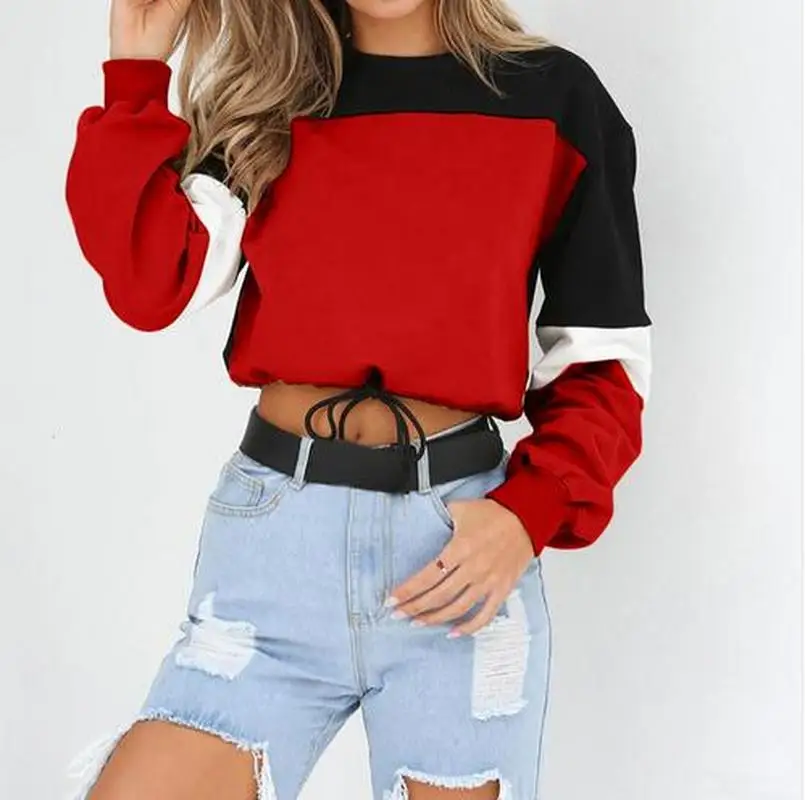 Women's Hoodies Long Sleeve Loose Casual women's fashion Sweatshirt Color O-Neck Elastic Waist sweatshirt womens hoodie