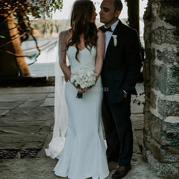 

Sexy Mermaid Sweetheart Sleeveless Satin Wedding Dresses Off shoulder Vestido De Longo Simple Bridal Gowns 2020 Sweep Train