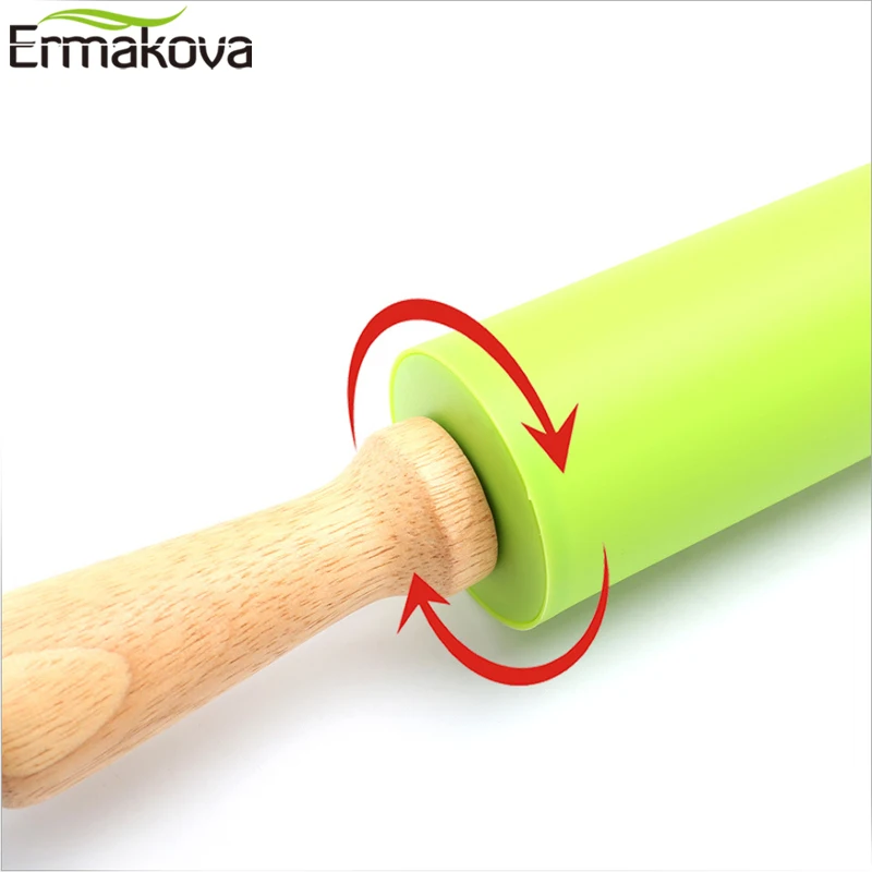 Силиконовая Скалка ERMAKOVA с деревянной ручкой ролик для теста инструмент выпечки