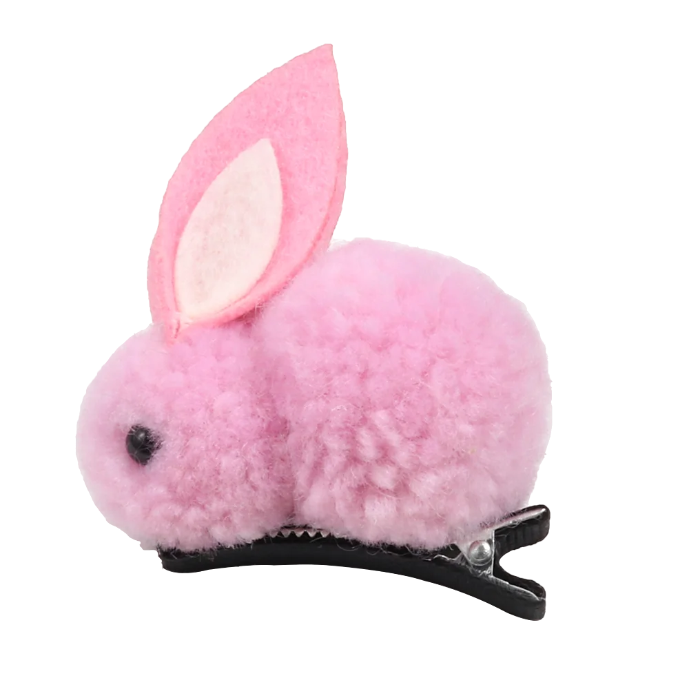 Pink Корейские детские заколки для волос с милым Кроликом, эластичные резинки для волос, зимние плюшевые заколки с кроликом, повязка на голову, аксессуары для волос для девочек - Окраска металла: Pink