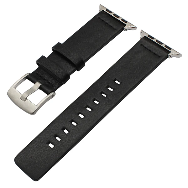 Black Silver Buckle Премиум кожаный ремешок для часов iWatch Apple Watch 38 мм 40 мм 42 мм 44 мм серии 5 4 3 2 1 ремешок для часов стальной застежкой браслет ремень - Цвет ремешка: Black Silver Buckle