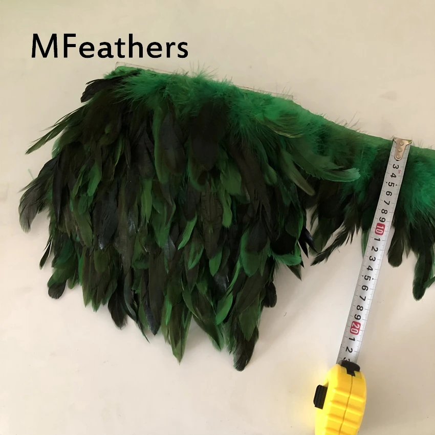 MFeathers цена 5 метров фиолетовое куриное перо полоски 10-15 см 4-6 дюймов Высота петуха Coque перья планки прополка карнавалов - Цвет: deep green
