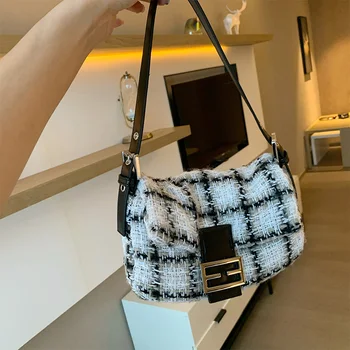 

Knitted Plaid Soft Small Square Bag Women 2020 New Fashion Portable Vintage One-shoulder Underarm Bag A560