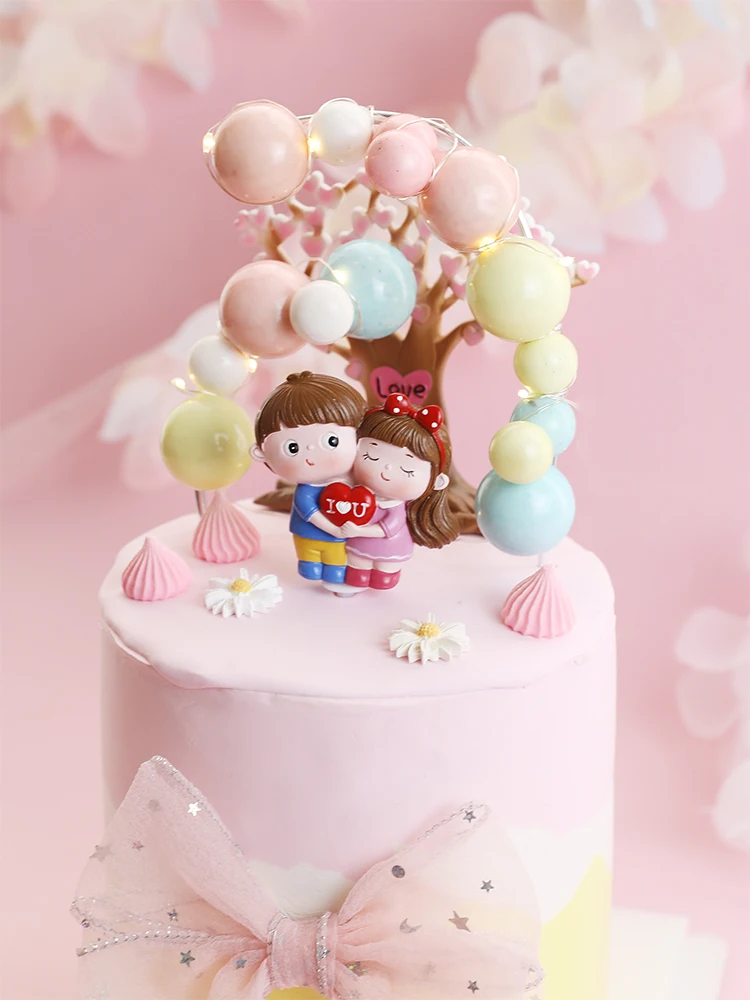 Boy girl couple resin Happy birthday proposal cartoon doll cake decoration Wedding Bride Party cake toppers Baking Love Gifts