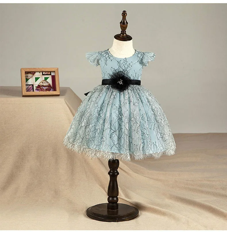 Рождественское платье с цветочным узором для маленьких девочек; синее платье-пачка принцессы для маленьких девочек на свадьбу, День рождения; Детский костюм; платье для подростков