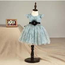 Рождественское платье с цветочным узором для маленьких девочек; синее платье-пачка принцессы для маленьких девочек на свадьбу, День рождения; Детский костюм; платье для подростков