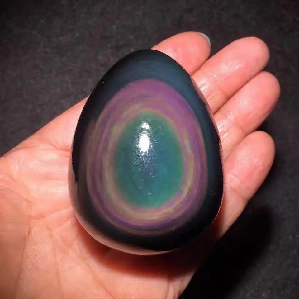 70-80g 4-5cm High Quality Natural Rainbow Hand Carved Obsidian Yoni Egg Mineral Reiki Healing Gemstone 5