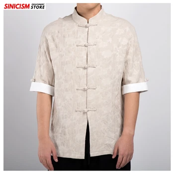 

Sinicism Store 2020 Men's Stand Collor Spring Shirts Men Short Sleeve Chinese Style Shirt Male Fashion Cotton Linen Shirts 4XL