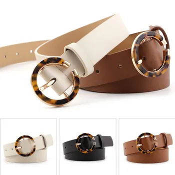 

104cm Belts Solid Color Women Lady Leopard Pin Buckle Belt High Quality Round Buckle Leather Belt Fashion Jeans Pants Waistband
