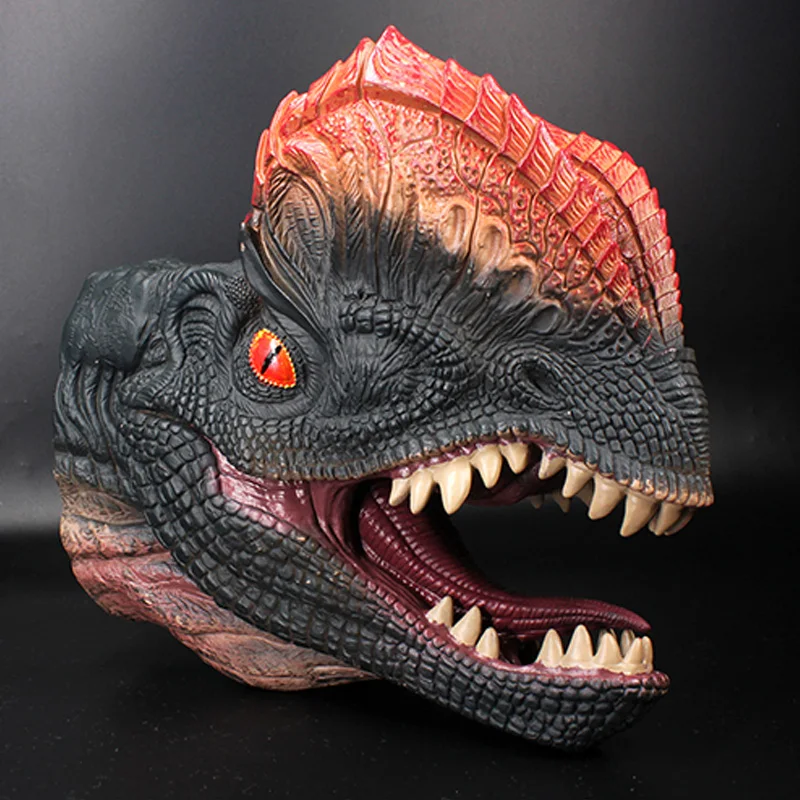 Dilophosaurus ручная кукла супер динозавр игрушка резиновая голова животного куклы реалистичные игрушечные фигурки героев подарок на Рождество Хэллоуин