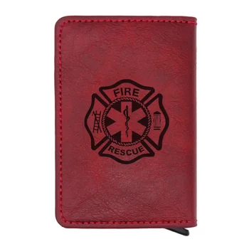 

New Arrivals Retro Red Leather Fire Rescue EMT Symbolize Card Holder Wallets Classic Men Women Firemen Mini Purse