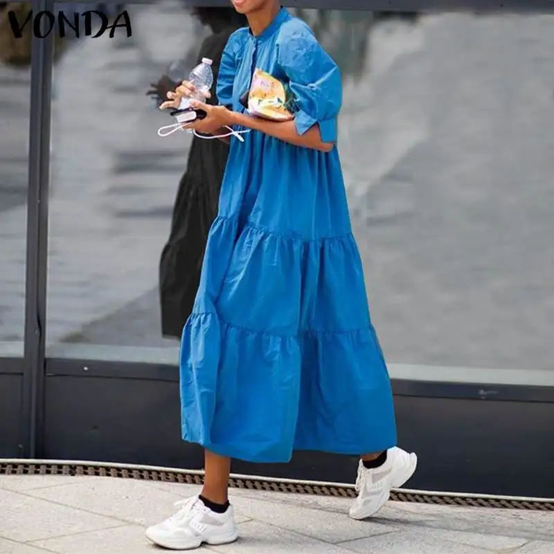 Elegant Dress Casual Robe Vestidos Party VONDA Bohemian Vintage Plus-Size Beach Womens Summer