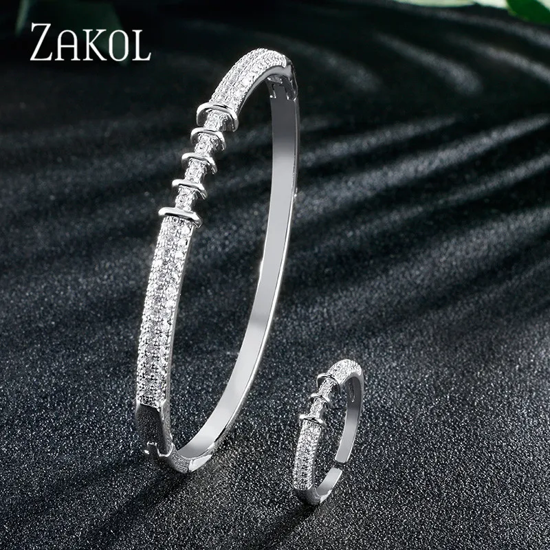 ZAKOL Новое поступление AAA циркония модные свадебные ювелирные изделия браслет кольцо Набор для женщин свадебный ужин вечерние подарки на праздник FSSP3117