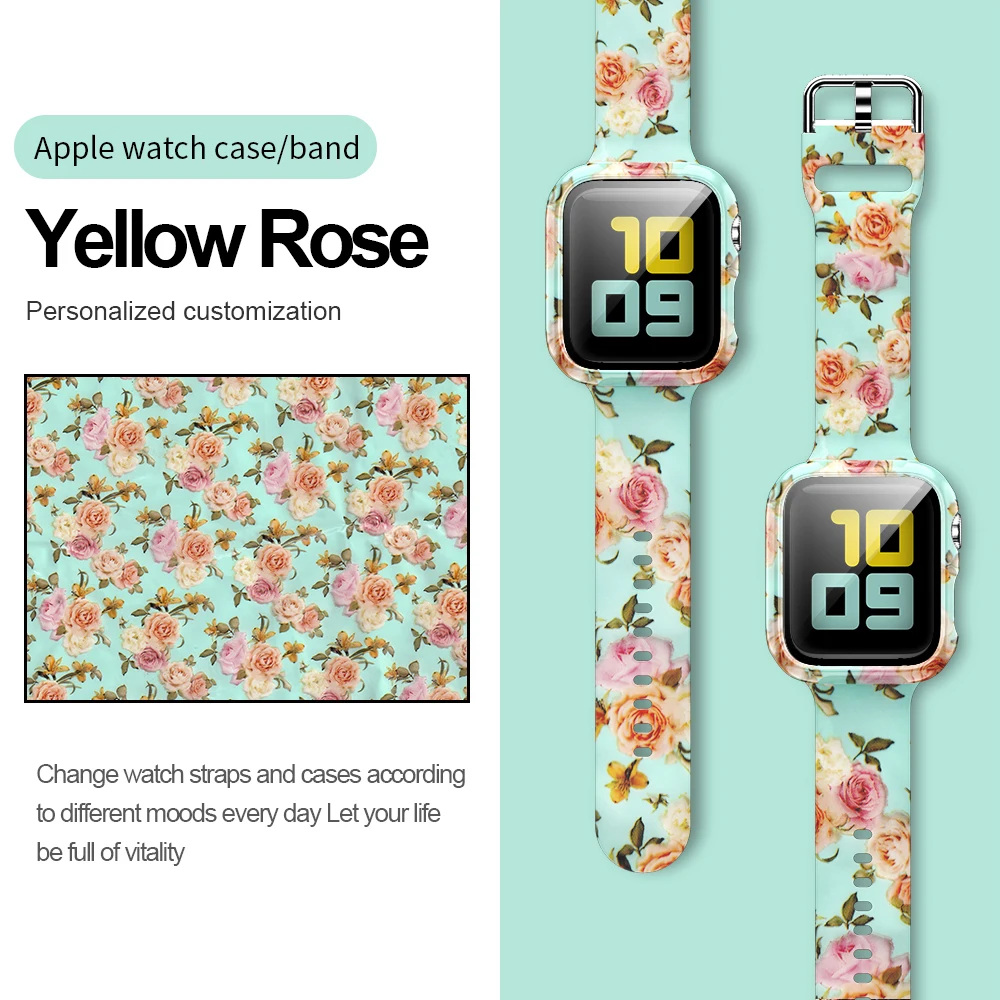 Case+Bands for Apple Watch Band 44 40 42 38mm with Screen Protector Cover, Glass+Silicon Wristband Strap for iWatch SE 654321