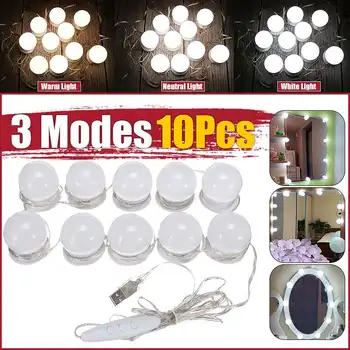 

10xLED Vanity Light Bulbs Hollywood Style Makeup Mirror Light Dimmable 3 Mode USB Plug LED Vanity Mirror Lamp Dresser Lamp