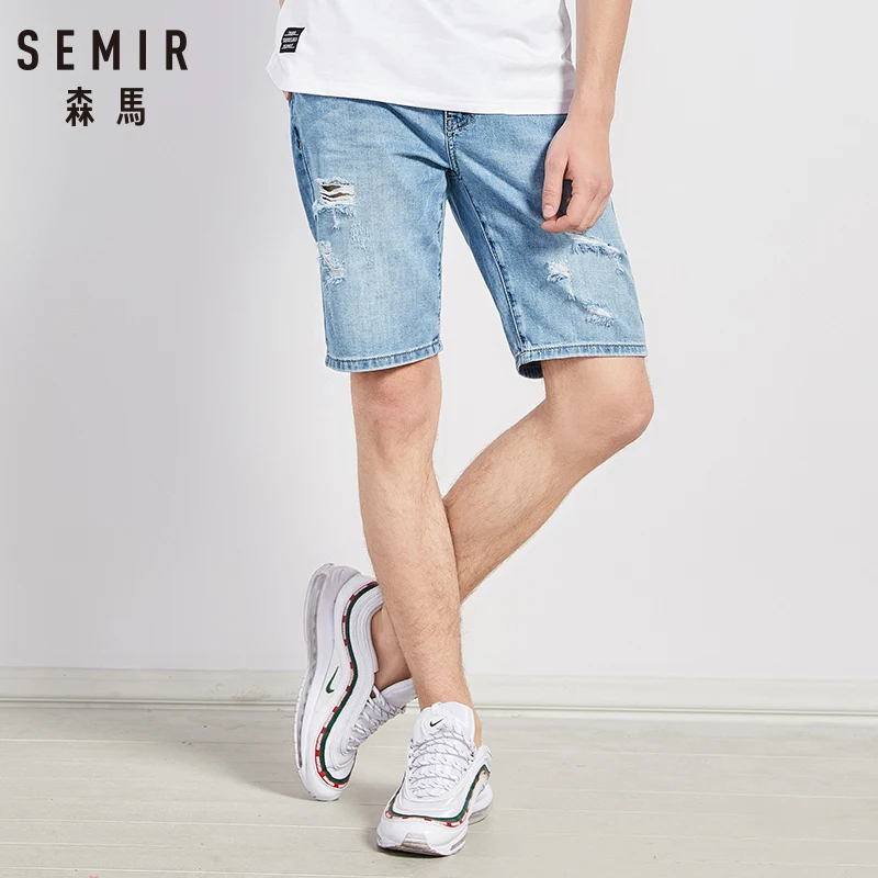 Мужские джинсовые шорты SEMIR летние тонкие с дырками студенческие свободные брюки