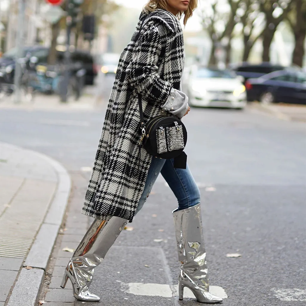

Women Plus size Autumn Winter Cassic Simple Open Front Printed Plaid Cardigan Suit Long Sleeve Streetwear Blouse Coat