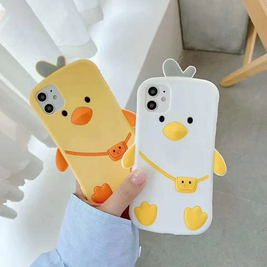 

Lovely Cool Duck Phone Case For iPhone 11 Pro Max XS Max X XR X XR 6 6s 7 8 Plus Back Coque Funny 3D Cartoon Touch Silicone Case