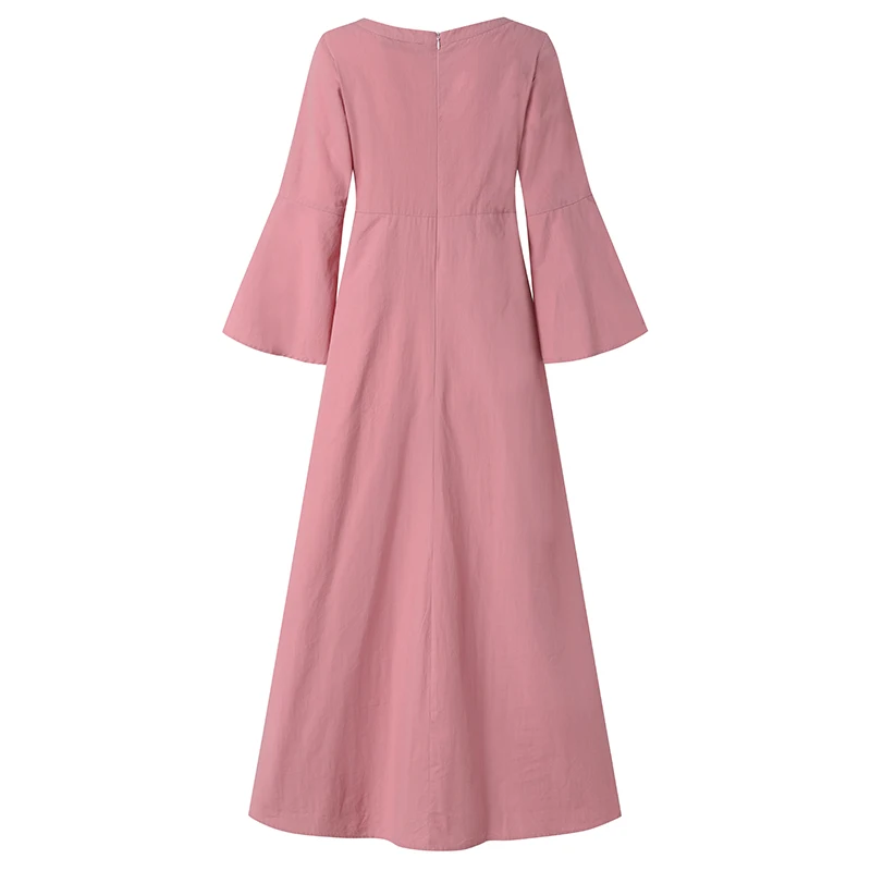 Retro Square Neck Maxi Dress Womens Autumn Sundress ZANZEA 2020 Casual Flare Sleeve Vestidos Female Solid Robe Oversized 5XL