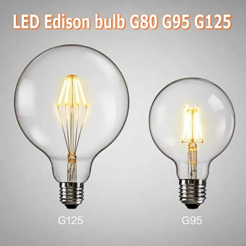 Edison Led Filament Bulb G80 G95 G125 Big Global light bulb 6W 10W 12W filament bulb E27 clear glass indoor lamp AC220V