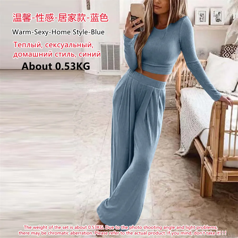 plus size sweat suits Women Elegant Solid O Neck 2-Piece Set Spring Full Sleeve Pullover Top Wide Leg Pants Set Two Piece Set Woman clothes Party Suit sexy pant suit