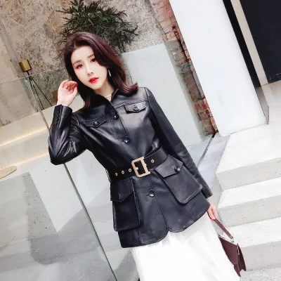 

MESHARE Women Spring Genuine Real Sheep Leather Jacket R11