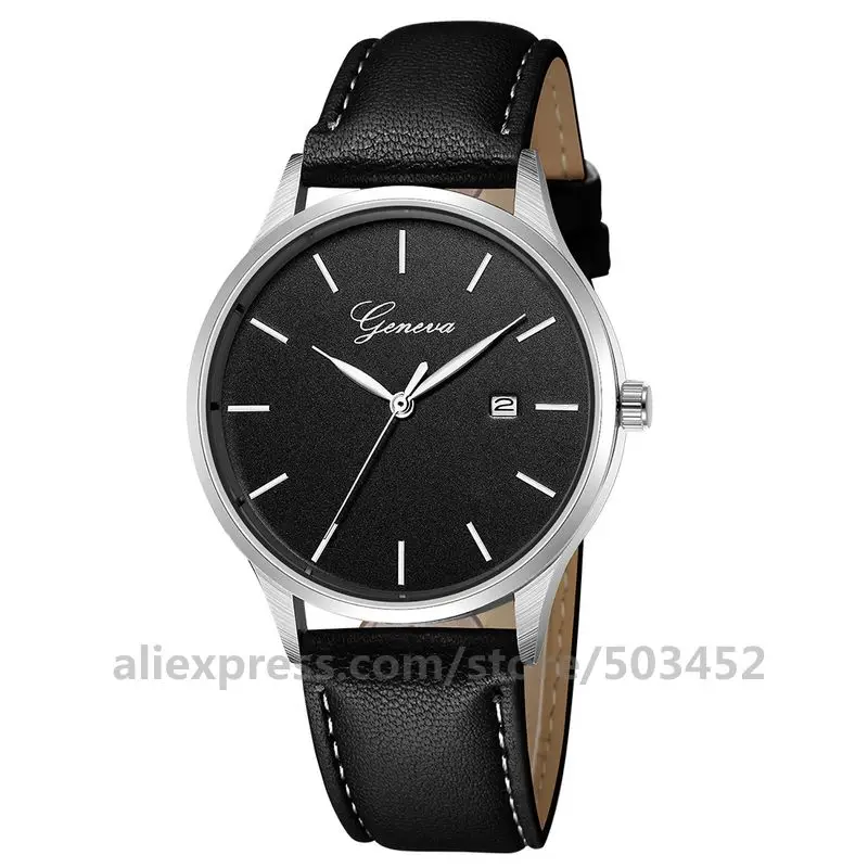 100 шт./лот, модные часы Geneva 668, кожаные спортивные часы для мужчин, заводская цена, наручные часы,, повседневные часы - Цвет: black silver black