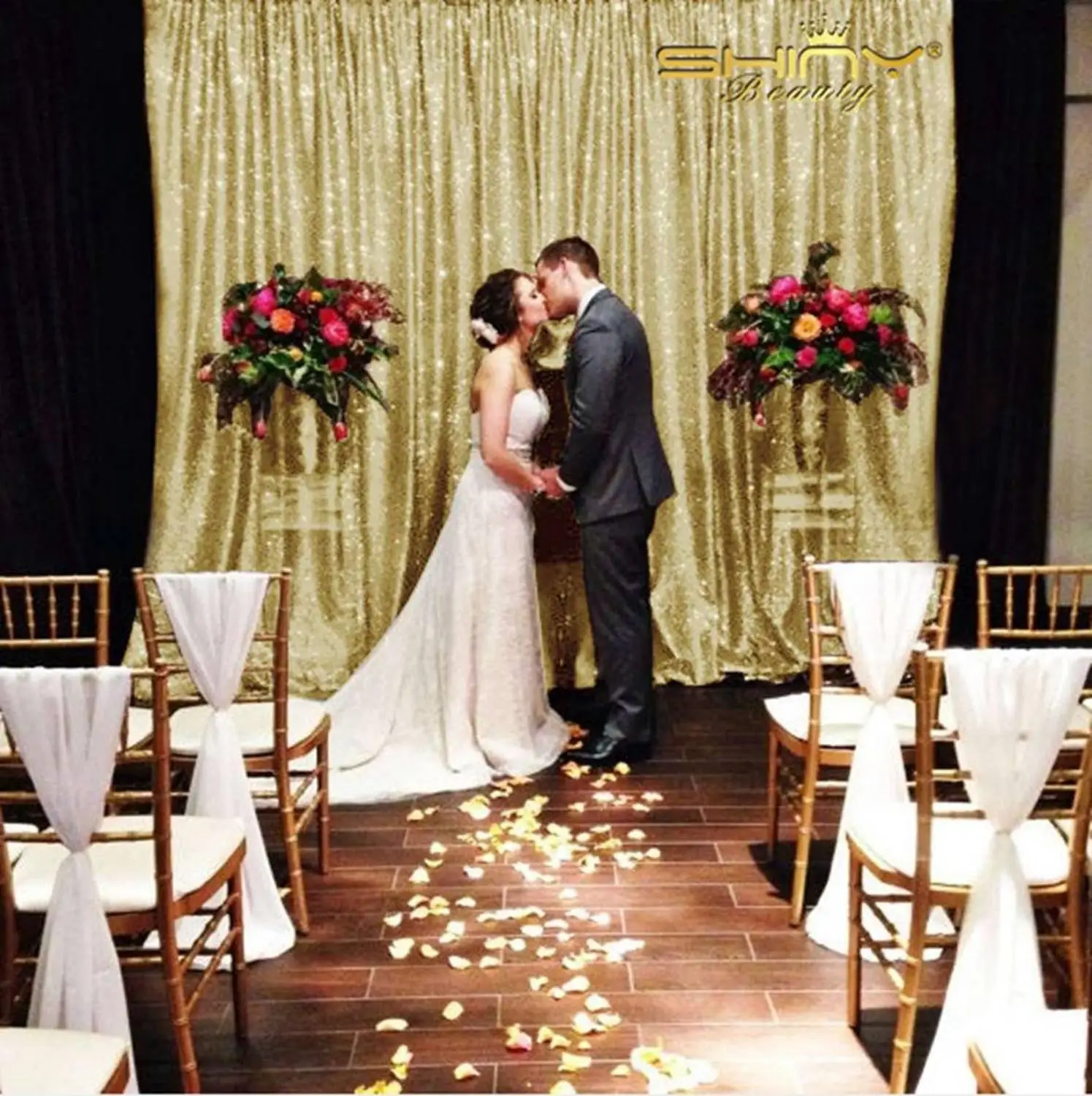 

Shinybauty 7X7FT Glitter Backdrop Gold Sequin Curtains Shiny Gold Curtains For Wedding Decor-M190812