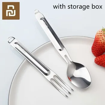 

Youpin Nextool Stainless Steel Portable Tableware Safe Healthy Antibacterial Non-toxic Spoon Fork Easy to Clean With Storage Box