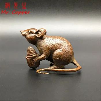 

Solid Copper 2020 Chinese New Year of Rat Figure Antique Bronze Corn Mouse Miniatures Ornaments Incense Holder Tea Pets Decor