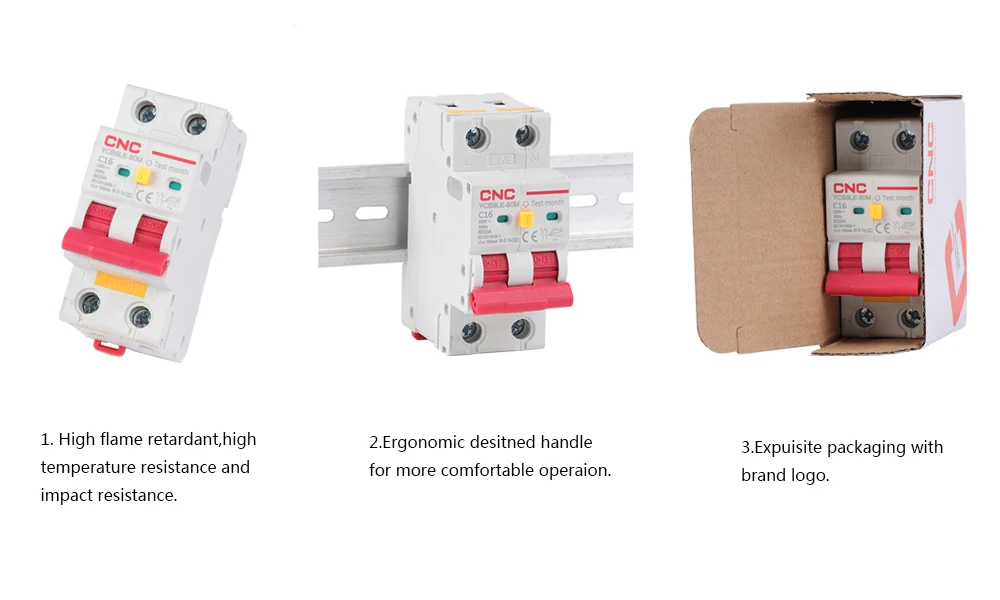 CNC YCB9LE-80M 2P 230V RCBO Fehlerstromschutzschalter mit Überstrom- und Auslaufschutz 30mA MCB 6-63A – Detail 2