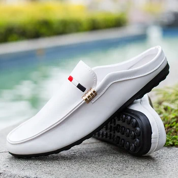 

New Trend Men Youth Casual Shoes Summer Half Drag Men Loafer Shoes Black Half slippers For Mens Cheap Flats Shoes Men Size 39-44