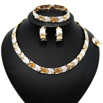 

Yulaili Bridal Jewelry Sets Metal Two Tone Necklace Earrings Bracelet Ring Nigerian Wedding Party Women Fashion Jewellery
