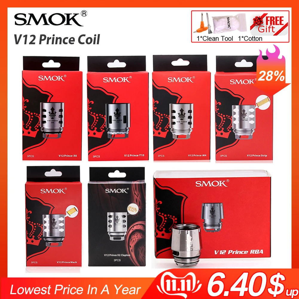 Оригинальная испарительная головка SMOK TFV12 Prince RBA Q4 M4 T10 светильник Max Mesh для