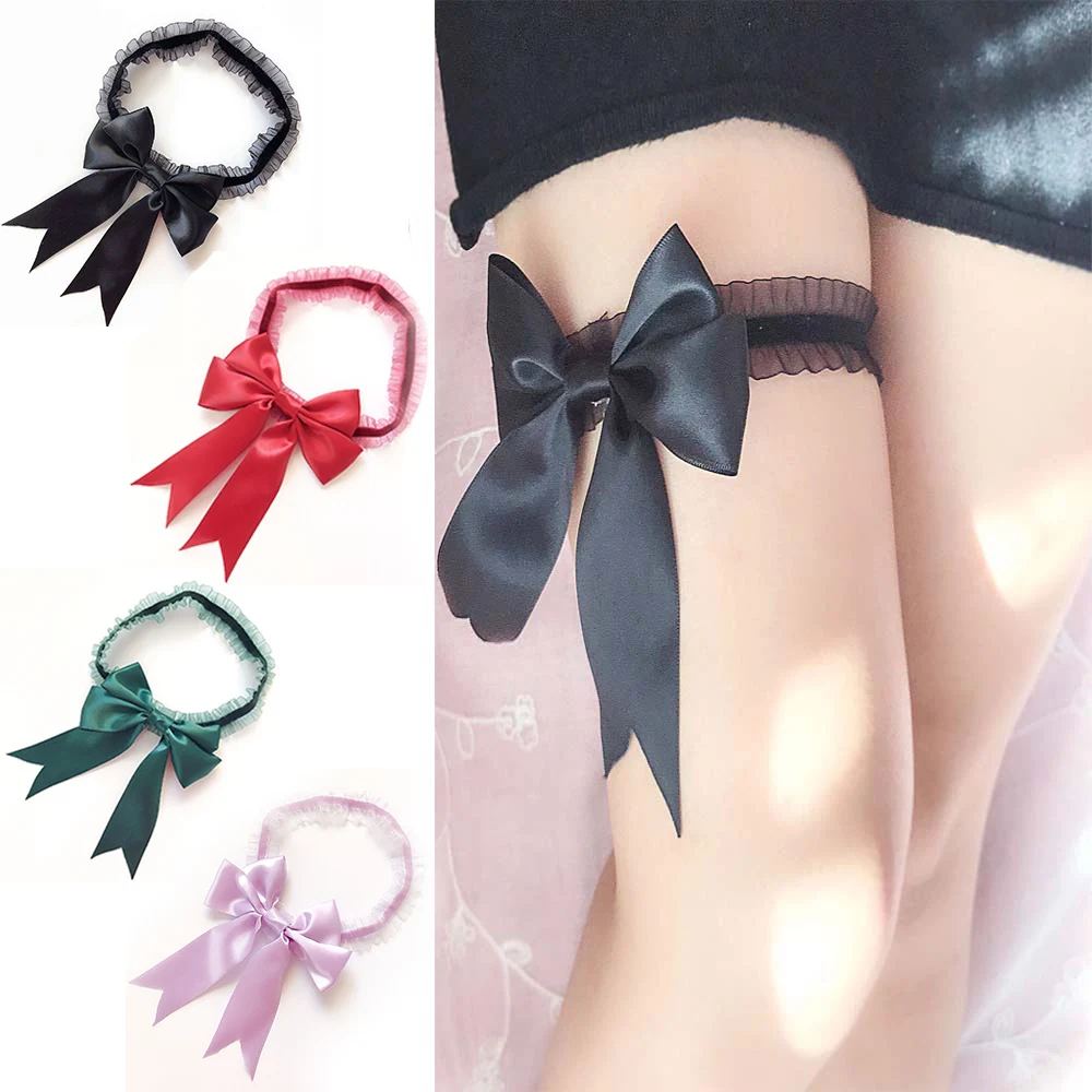 

Women Ribbon Bowknot Leg Ring Sexy Lingerie Elastic Thigh Rings Lace Garter Belt Leg Loop Wedding Bridal Garters Stocking Rings