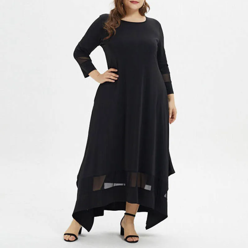 Осеннее женское платье, большие размеры, обхват груди 136 см, 4XL, 5XL, 6XL, 7XL, 8XL, женское платье черного цвета