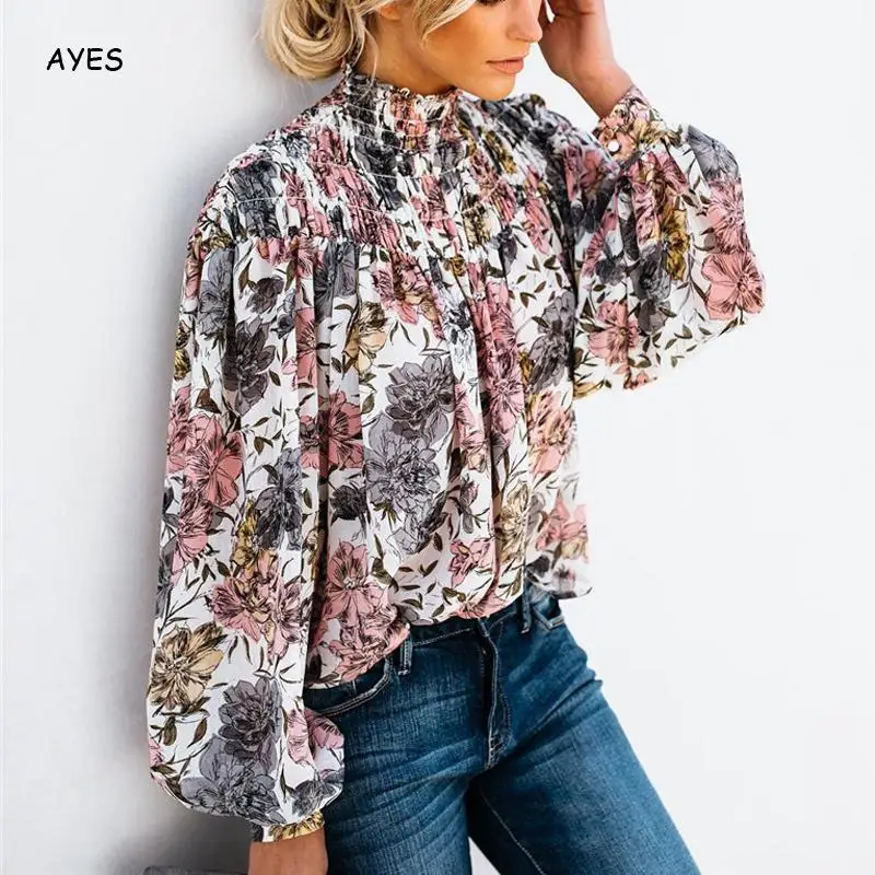 Women Blouse Floral Print Casual Loose Tunic Women Blouse Shirts 2019 Fashion Blouse Women Lantern Sleeve Elegant Floral Shirt Women Blouse Floral Print Casual Loose Tunic Women Blouse Shirts 2019 Fashion Blouse Women Lantern Sleeve Elegant Floral Shirt