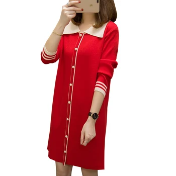 

Fall New Loose Dress Women Long Sleeve Long Sweater Younger Sister Dresses Plus Size Knitwear Casual Clothes Red Black Vestido