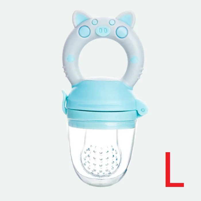 Силиконовая Детская Соска-пустышка с мультяшным животным, для младенцев, держатель для сосков, для новорожденных, фруктовое зубное кольцо, силиконовая соска Tetine Chupetero - Цвет: pig Blue-L