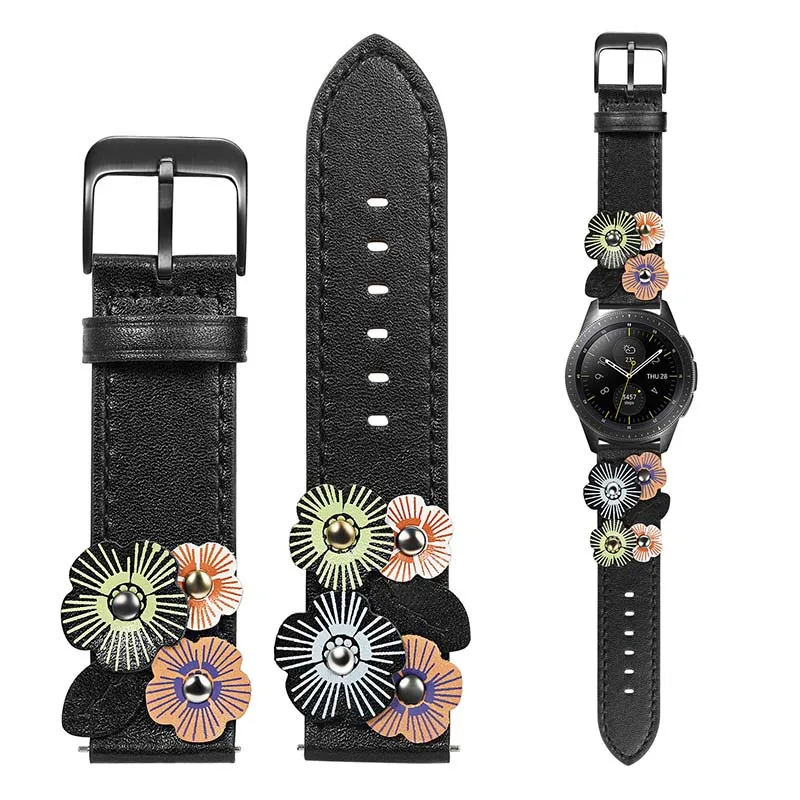 Цветок из натуральной кожи ремешок 20 мм для samsung Galaxy Watch 42 мм/Активный 2 40 мм 44 мм/gear Sport/S2 классический ремешок для часов Ремешок