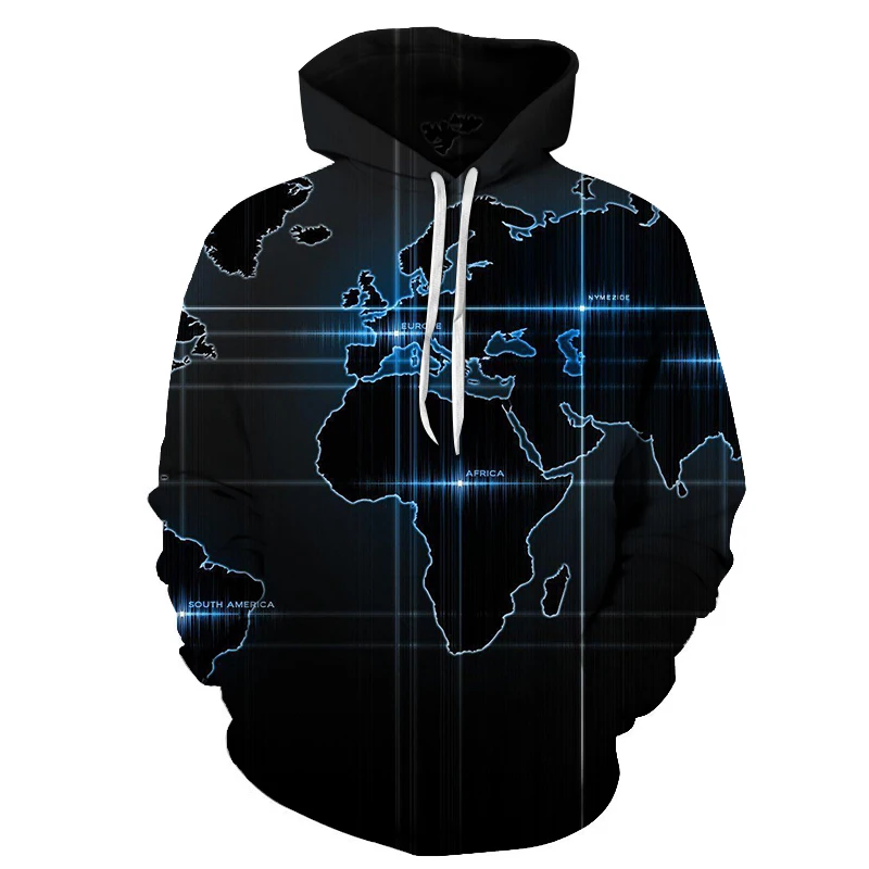 New Fashion World Maps Printed 3D Sweatshirts Hoodies Mens Black Design Streetwear Male Spring Long Sleeve Tracksuit Homme | Мужская