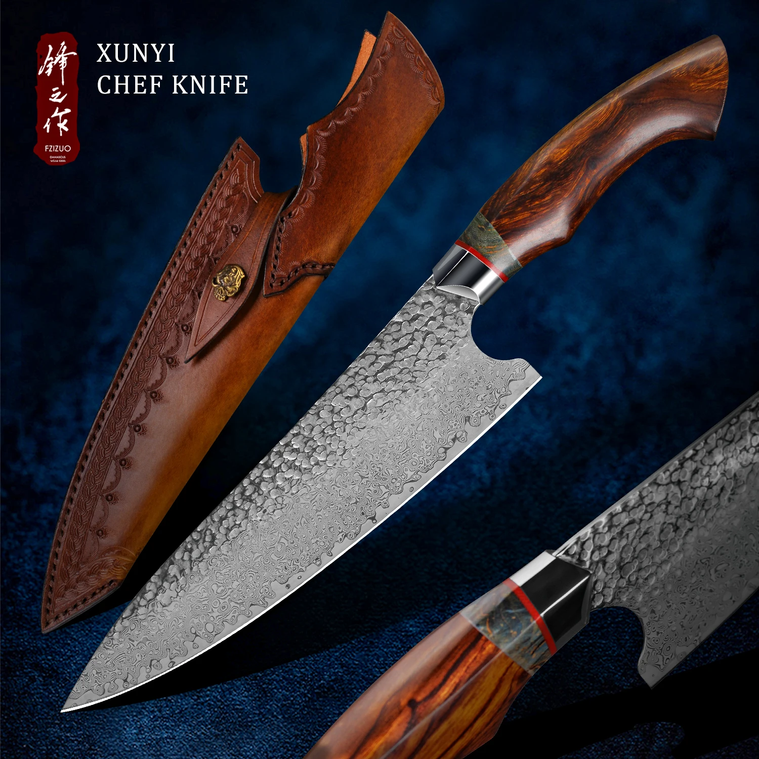 FZIZUO 8-inch Chef Knife with Ironwood and G10 Handle Japanese Handmade Damascus Steel Kitchen Vegetable Fish Knives Sheath | Дом и сад