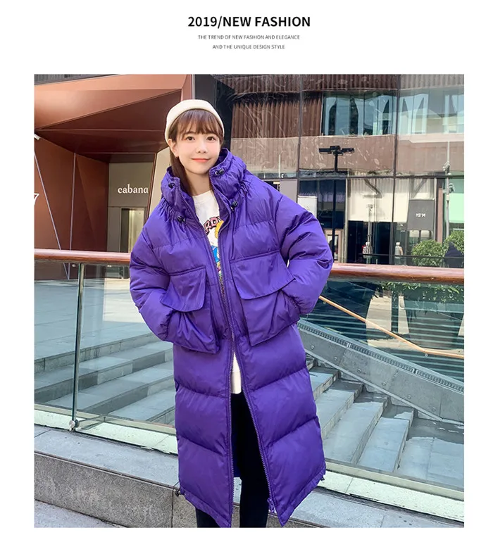 Harajuku модные повседневные свободные зимние куртки с карманами, женские длинные стеганые пальто со стоячим воротником, Женская однотонная парка, топ, большие размеры, f2194