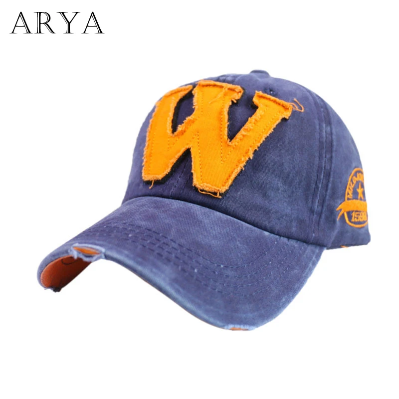 7 цветов вымытые джинсовые хлопчатобумажные вышитые буквы W Бейсболка Шляпа